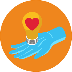 Vector de una mano con un foco y un corazón al centro